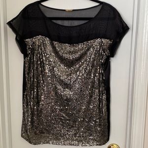 Rebecca Minkoff Sequined Blouse Sz 10, Black and Gold